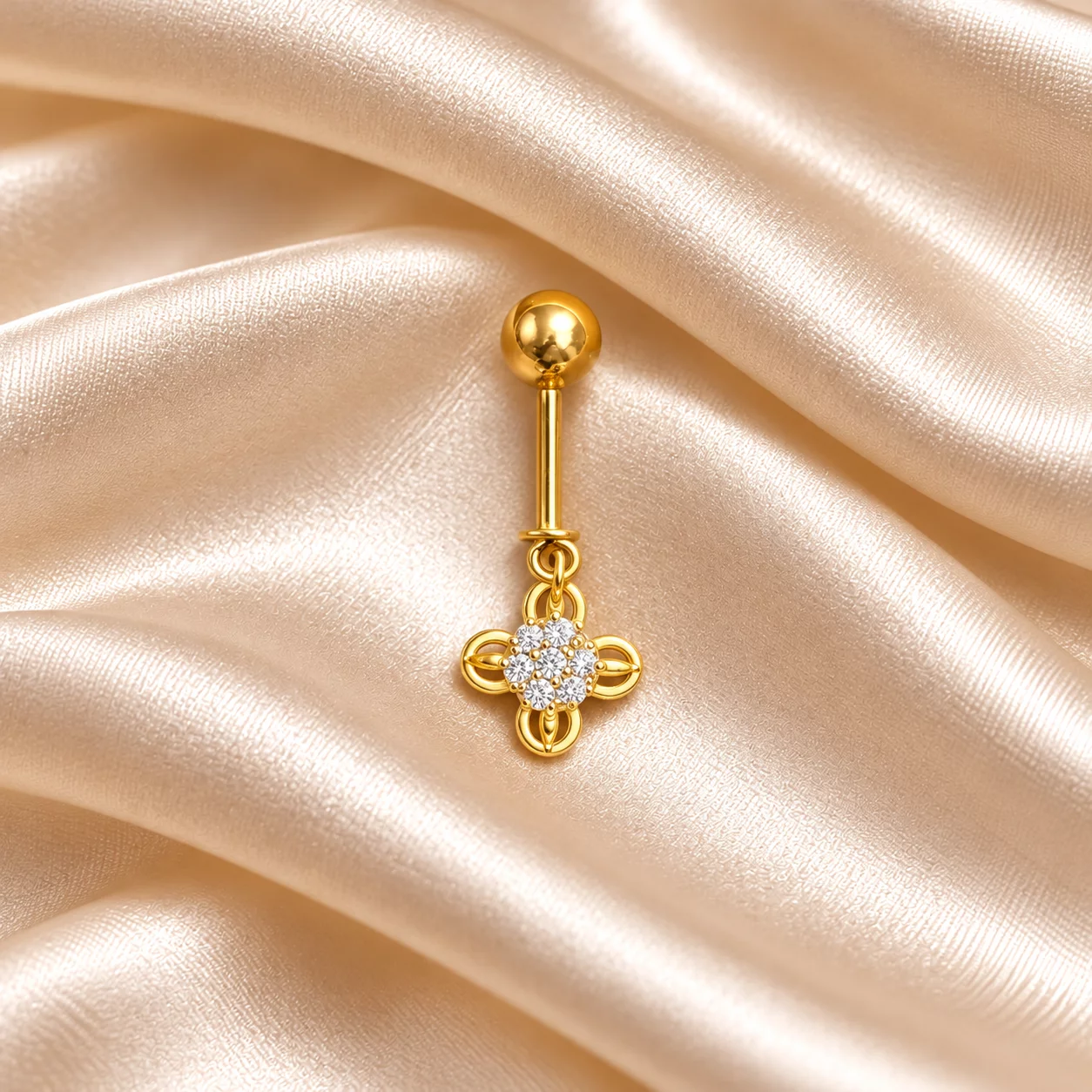 Gold Bugadi, Clover with White Stones (Single) (0.53 g)