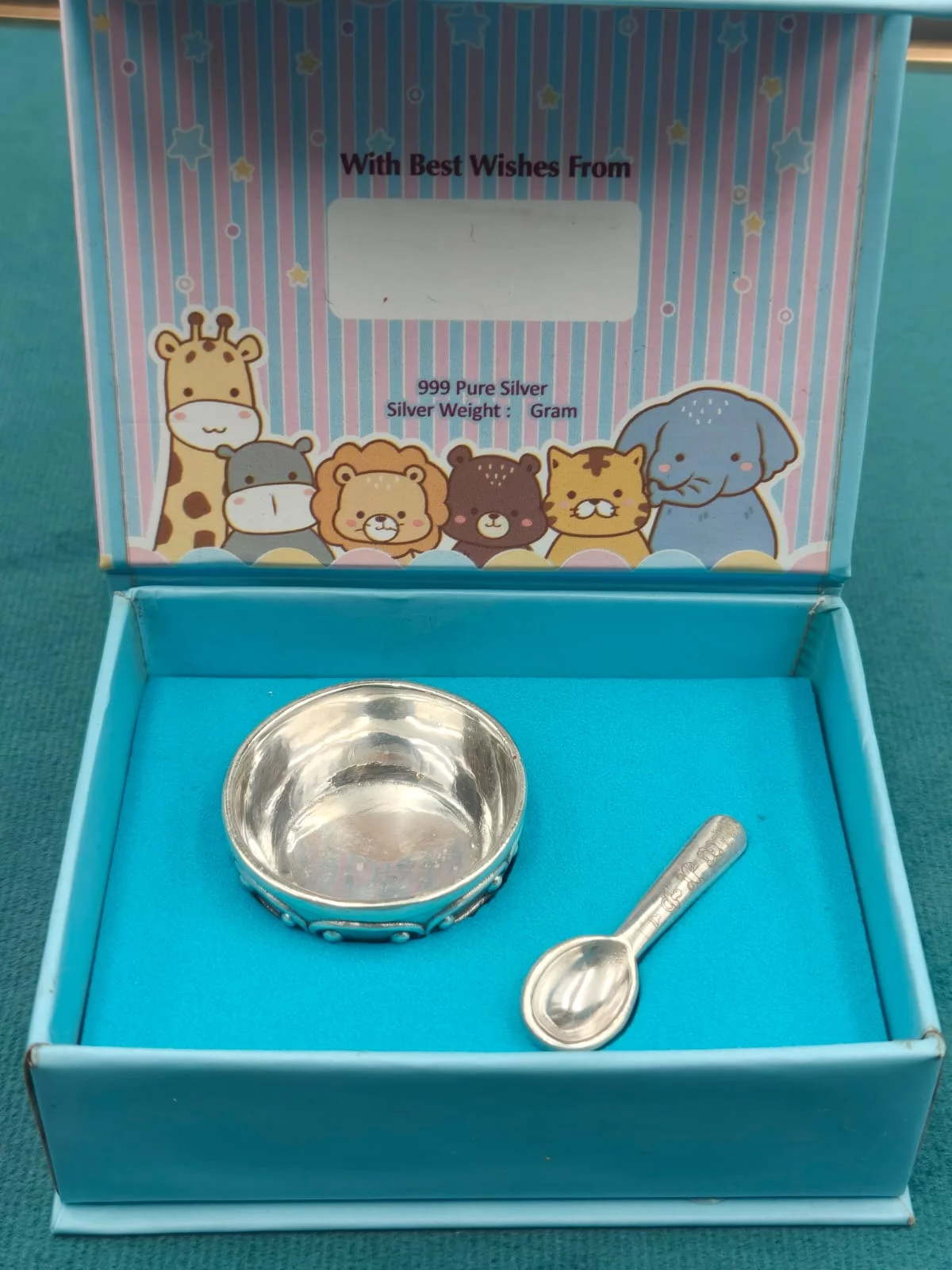New born baby silver spoon and katori