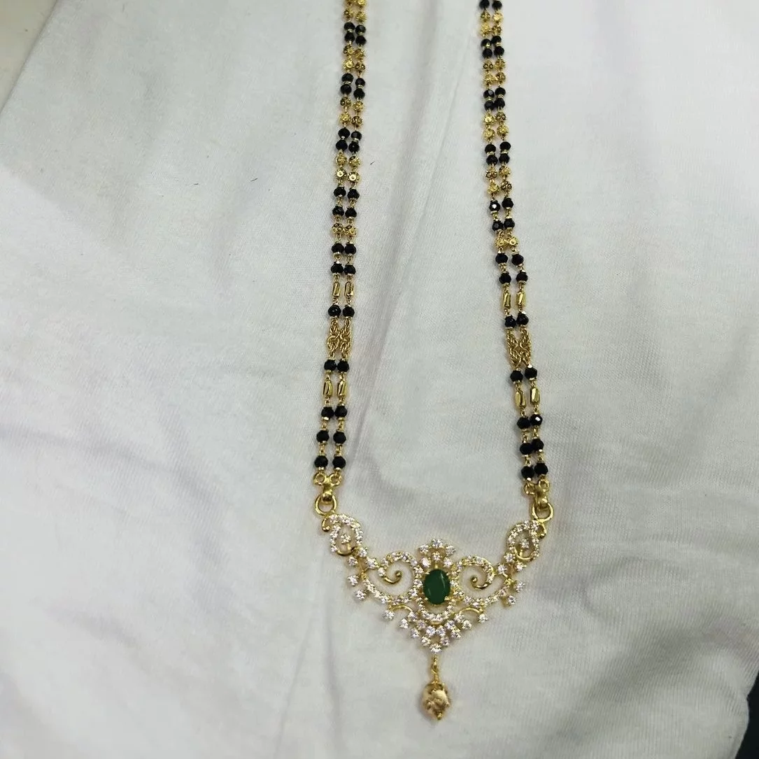 Gold Long Black Beads Chain