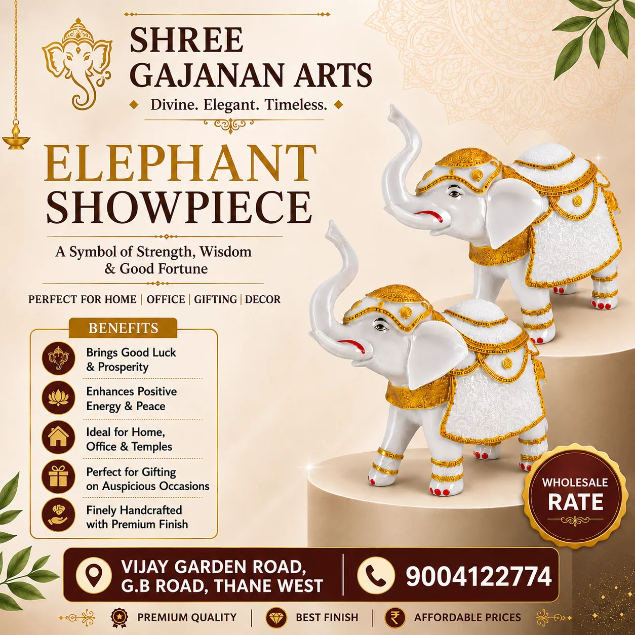 Golden Elephant White with Gold