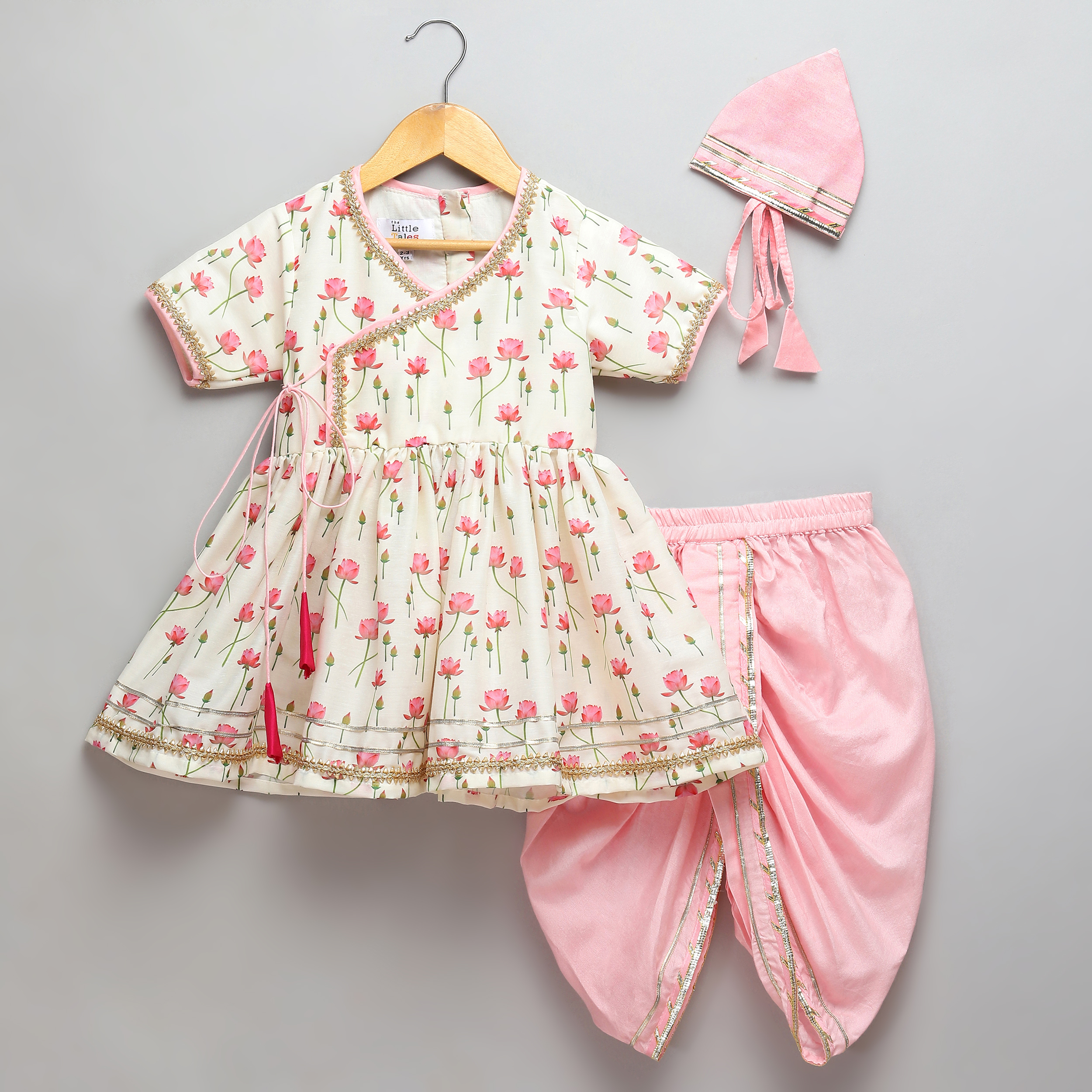 Offwhite Pink Lotus print Angrakha dhoti set-https://i-media.vyaparify.com/vcards/products/40638/1.jpg Image