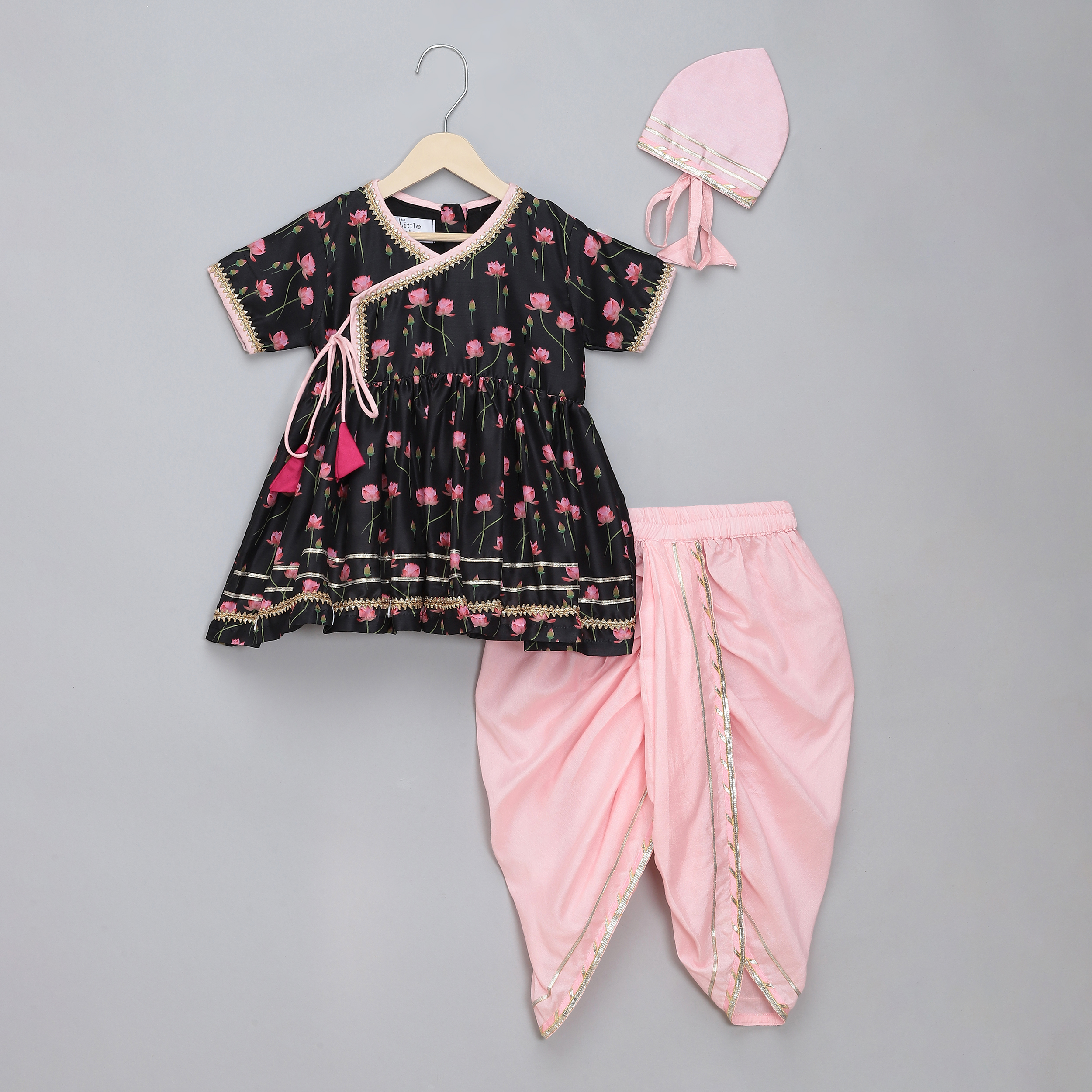 Black Pink Lotus print Angrakha dhoti set-https://i-media.vyaparify.com/vcards/products/40642/1.jpg Image