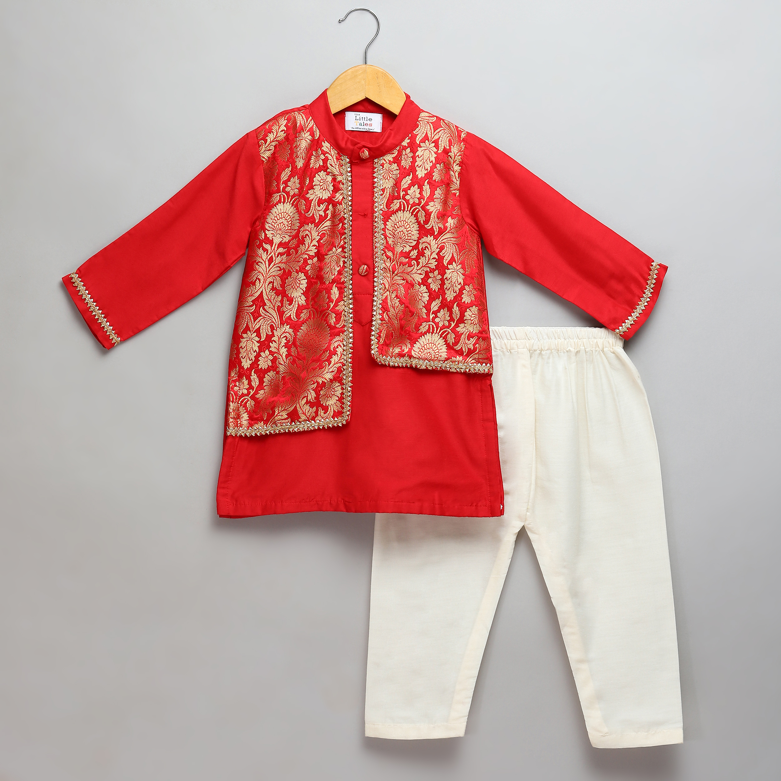 Red Kurta Pyjama with Attached Brocade jacket-https://i-media.vyaparify.com/vcards/products/41132/1.jpg Image