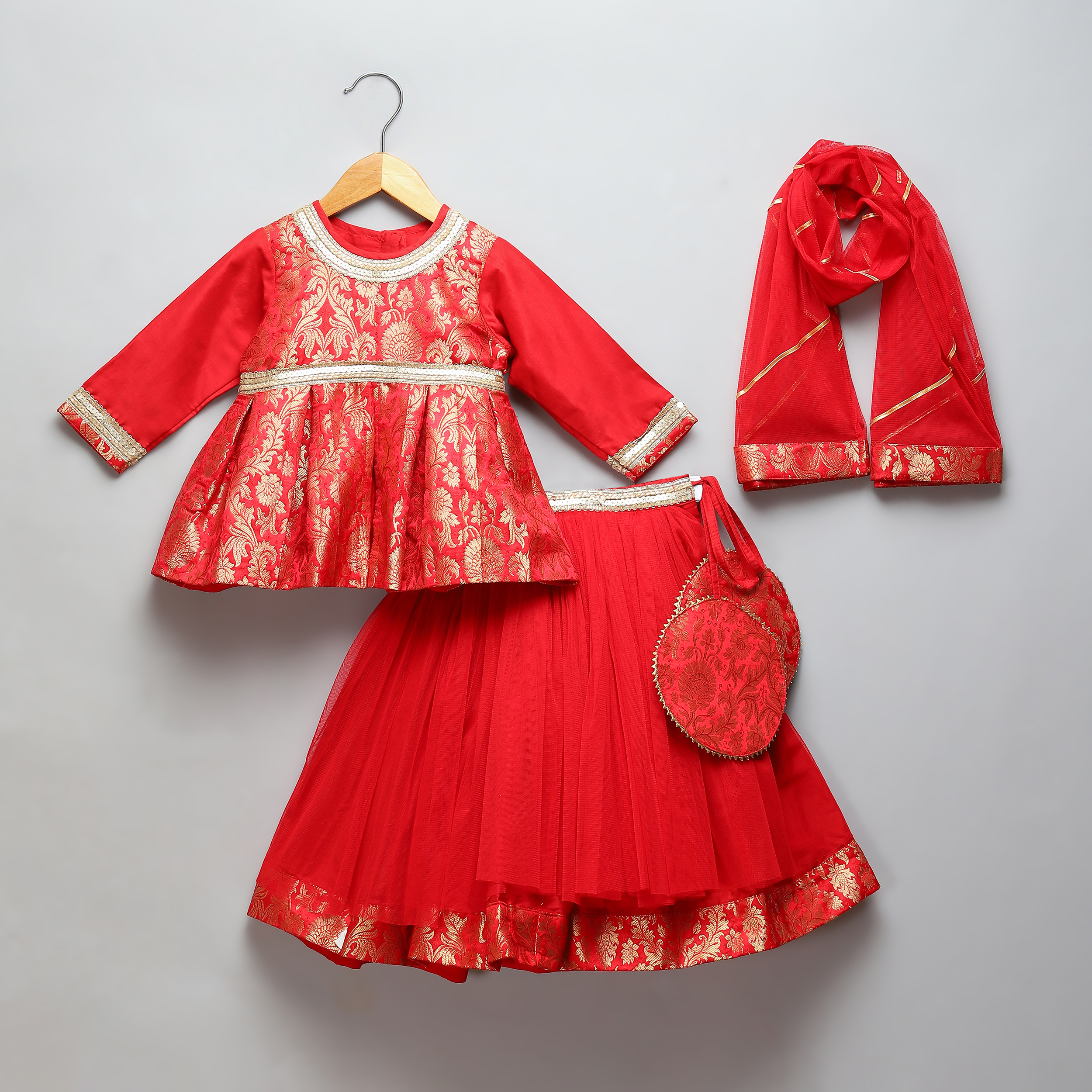 Red Brocade peplum lehnga set-https://i-media.vyaparify.com/vcards/products/41133/1.jpg Image