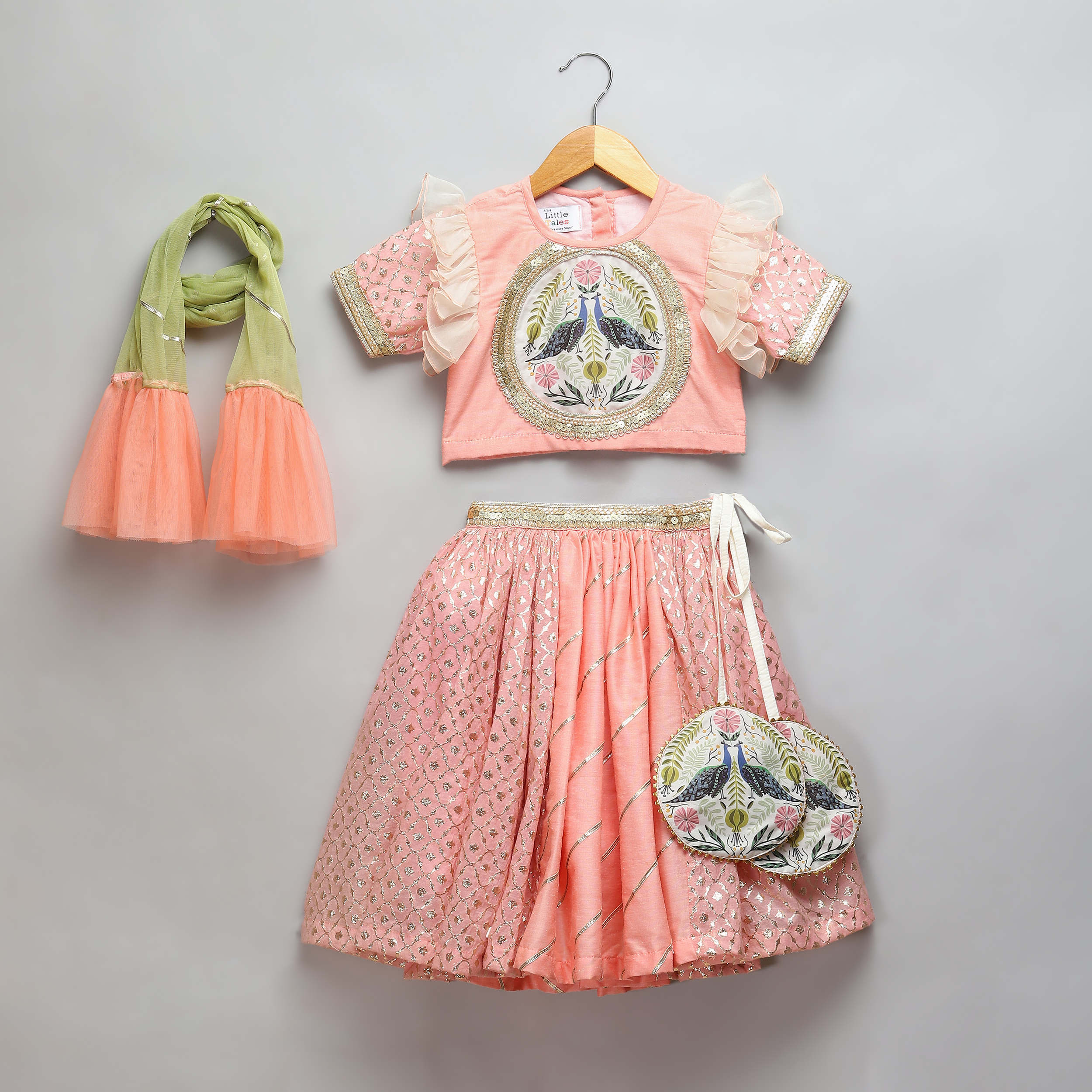 Peach peacock Printed Chanderi lehnga set-https://i-media.vyaparify.com/vcards/products/41599/1.jpg Image