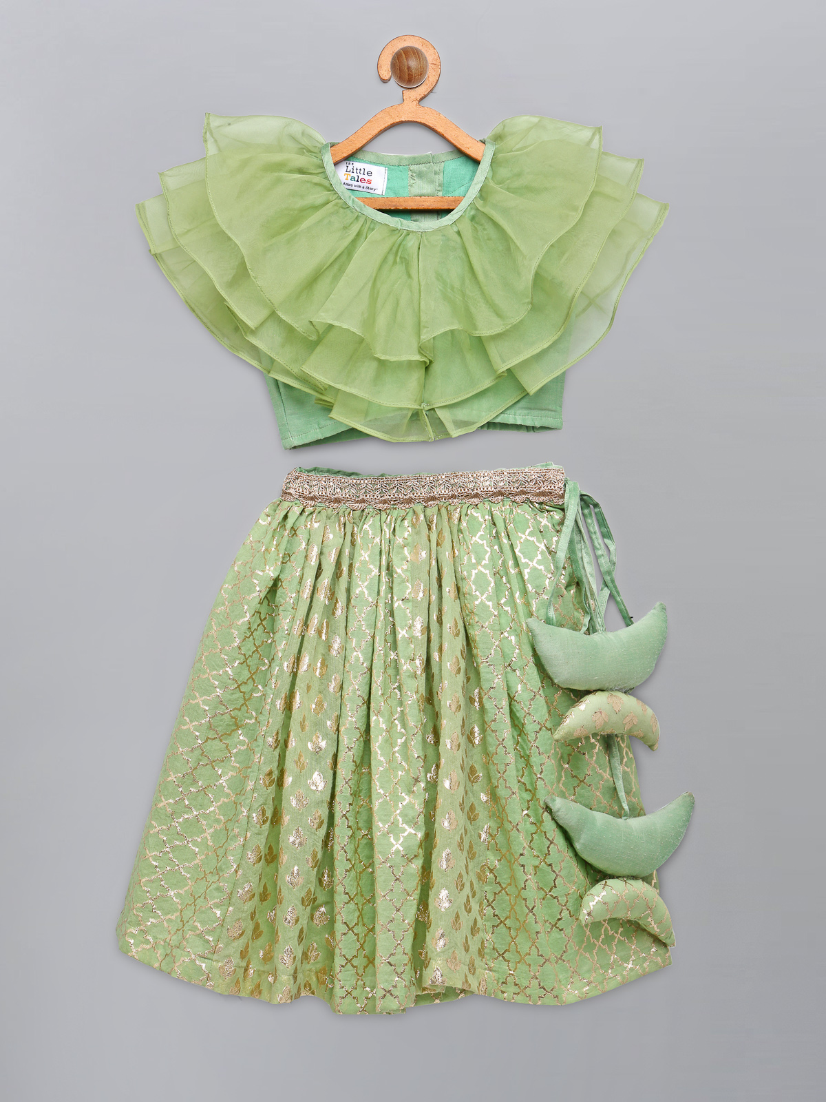 Lime Green Organza Ruffled blouse with Cotton Zari Lehnga-https://i-media.vyaparify.com/vcards/products/42470/IMG_0058.jpg Image