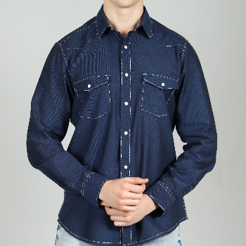 Men's Blue Western Shirt in Twill Cotton with Western Yoke-https://i-media.vyaparify.com/vcards/products/46041/product_1717448678.png Image