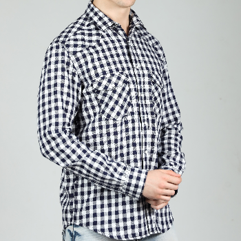 Navy Men's Western Shirt in Cotton Checks with Western Yoke-https://i-media.vyaparify.com/vcards/products/46049/product_1717450811.png Image
