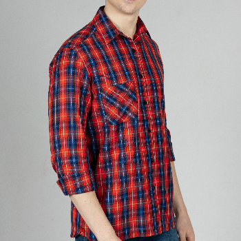 Orange Tapered Shirt in Checks Cotton with Single Pocket-https://i-media.vyaparify.com/vcards/products/46055/product_1717451782.png Image