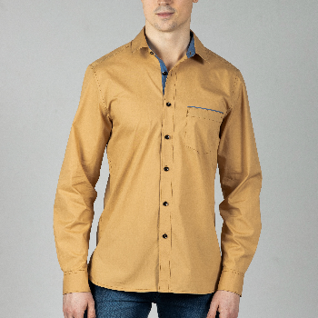 Tan Contrast Men Shirt in Cotton with Full Sleeves &amp;; Single Pocket-https://i-media.vyaparify.com/vcards/products/46061/product_1717452488.png Image