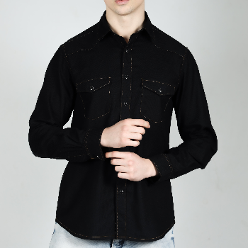 Men's Black Colour Western Shirt in Twill Cotton with Western Yoke-https://i-media.vyaparify.com/vcards/products/49387/product_1717449022.png Image