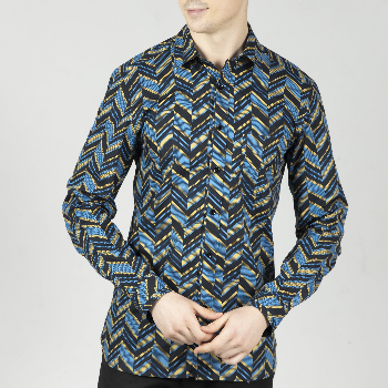 Black Tapered Shirt in Printed Cotton with Full Sleeves, Single Pocket-https://i-media.vyaparify.com/vcards/products/49396/product_1717451265.png Image