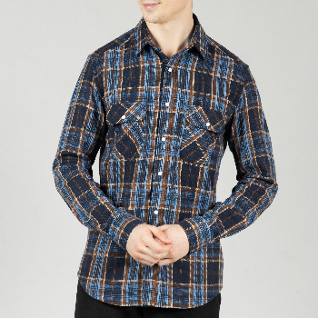 Blue Checks Men Shirt in Cotton Flannel with Pockets & Snap Buttons-https://i-media.vyaparify.com/vcards/products/49406/product_1717452611.png Image