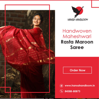 Handwoven Maheshwari Rasta Maroon Saree | Traditional Elegance with Striped Patterns-https://i-media.vyaparify.com/vcards/products/59203/product_1723533376.png Image