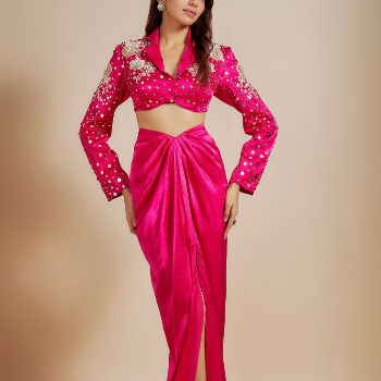 Collar Blouse with Satin Draped Bottom | Trendy Threads | MG Road, Ganesh Peth Laxmi Road Dulya Maruti Chowk Pune 411002