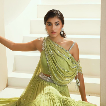 Embellished Blouse with One side cut and Flared Lehenga | Trendy Threads | MG Road, Ganesh Peth Laxmi Road Dulya Maruti Chowk Pune 411002
