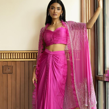 Indo Western Three piece with Dhoti Draped lehenga and jacket | Trendy Threads | MG Road, Ganesh Peth Laxmi Road Dulya Maruti Chowk Pune 411002