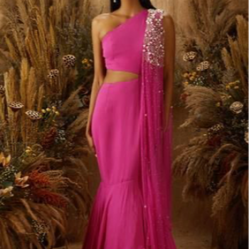 One Shoulder Gown with Dupatta | Trendy Threads | MG Road, Ganesh Peth Laxmi Road Dulya Maruti Chowk Pune 411002