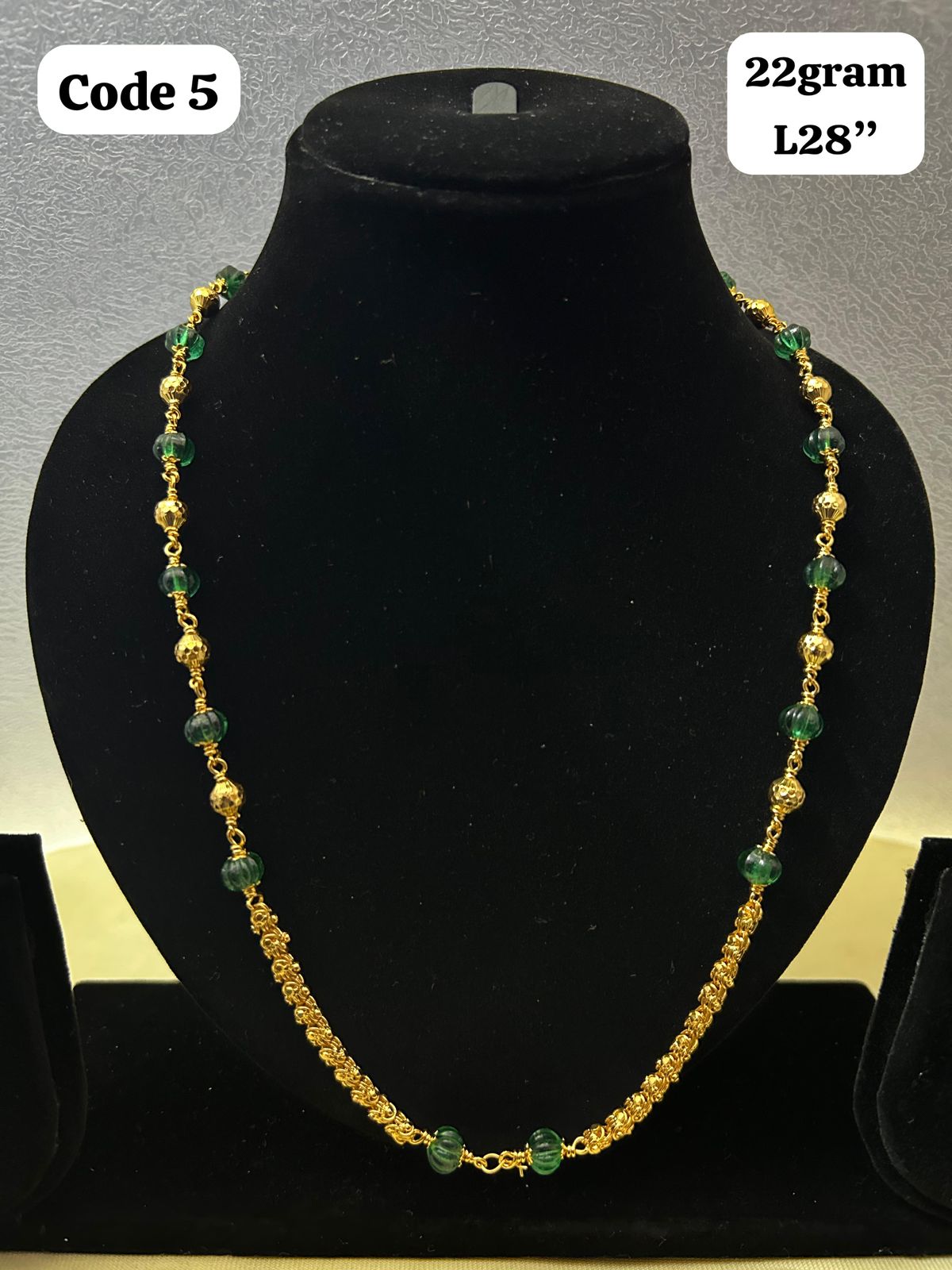 Panchaloha made gold polished gundu mala with green beads-https://i-media.vyaparify.com/vcards/products/70078/3bb8a102-e7d8-4730-be0d-4e541fade32c.jpg Image