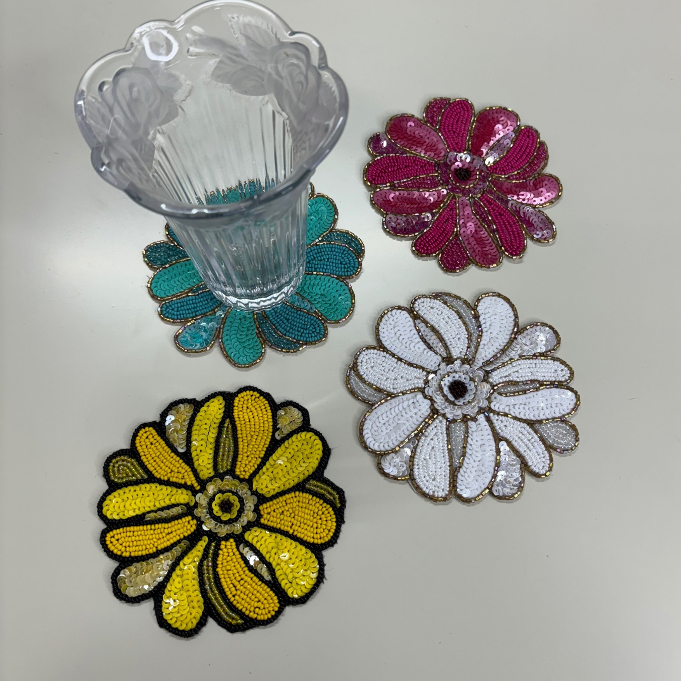 Sunflower Beaded Coaster (Set of 4) EMBROIDCRAFT Jogeshwari East Govardhan Complex Ghupa Tekri Above Manohar Dairy