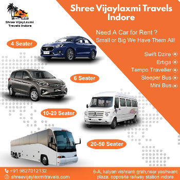 Car Hire in Indore – Clean AC Cabs from Railway Station & City Pickup | Shree Vijaylaxmi Travels | 6-A, Kalyan Vishranti Grah, Near Yashwant Plaza, Opposite Railway Station Indore