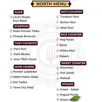 Our Menu Ranges from 350 to 2000 per plate | THE CATERING HUB | 980/6, Near Outer Ring Road, Mariyannapalya, Hebbal Kempapura, Bengaluru, Karnataka 560024