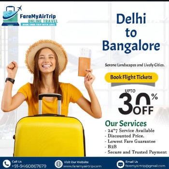 Delhi to banalore flights ticket booking. FAREMYAIRTRIP TEC, 215 VPO LUTTU, Malsisar, Rajasthan 333010