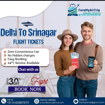 Delhi to srinagar flights FAREMYAIRTRIP TEC, 215 VPO LUTTU, Malsisar, Rajasthan 333010