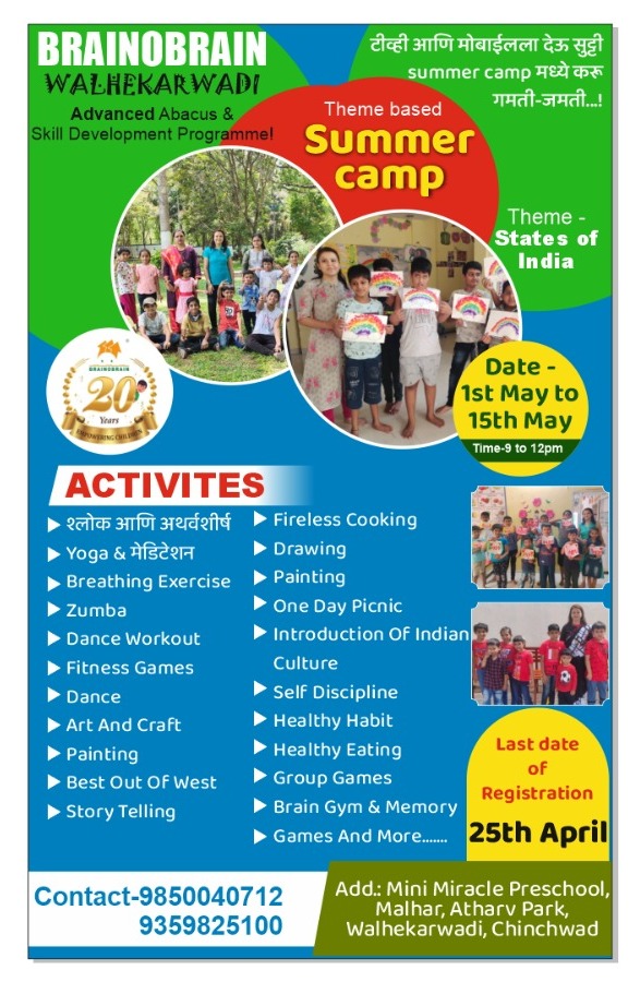 Summer Camp | Brainobrain Abacus Class | Mini Miracle Preschool, Malhar, Atharv Park, Walhekarwadi, Chinchwad