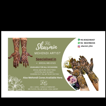 Bridel Mehandi Artist - Sharmin Khan | Zakshab | Shop No.05 , Vaidanand Apt Vartak Wada, Hathi Moholla Rd, Hathi Mohalla, Koliwada, Vasai West, Vasai-Virar, Maharashtra 401201, India