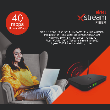 40 Mbps Speed Unlimited Data | Airtel Xtreme Fiber | K Town  Vikas Nagar Dehuroad  Nr Mukai Chowk, Kiwale  PIN 412101